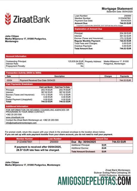 para download Montenegro Ziraat Bank Montenegro Declaração de hipoteca Word e modelo PDF